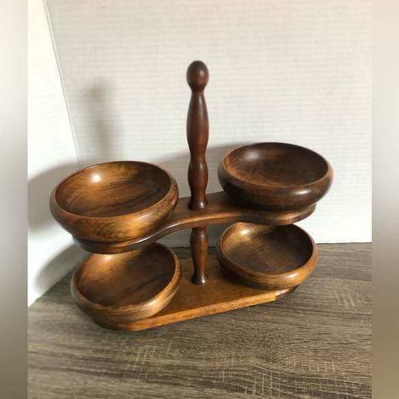Vtg MCM Solid Wood Serving Bowl Set - Picture 2 of 13